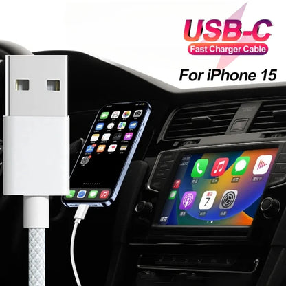 Nylon Braided USB-C Fast Charging CarPlay Cable for iPhone 15/15 Pro/15 Pro Max/15 Plus