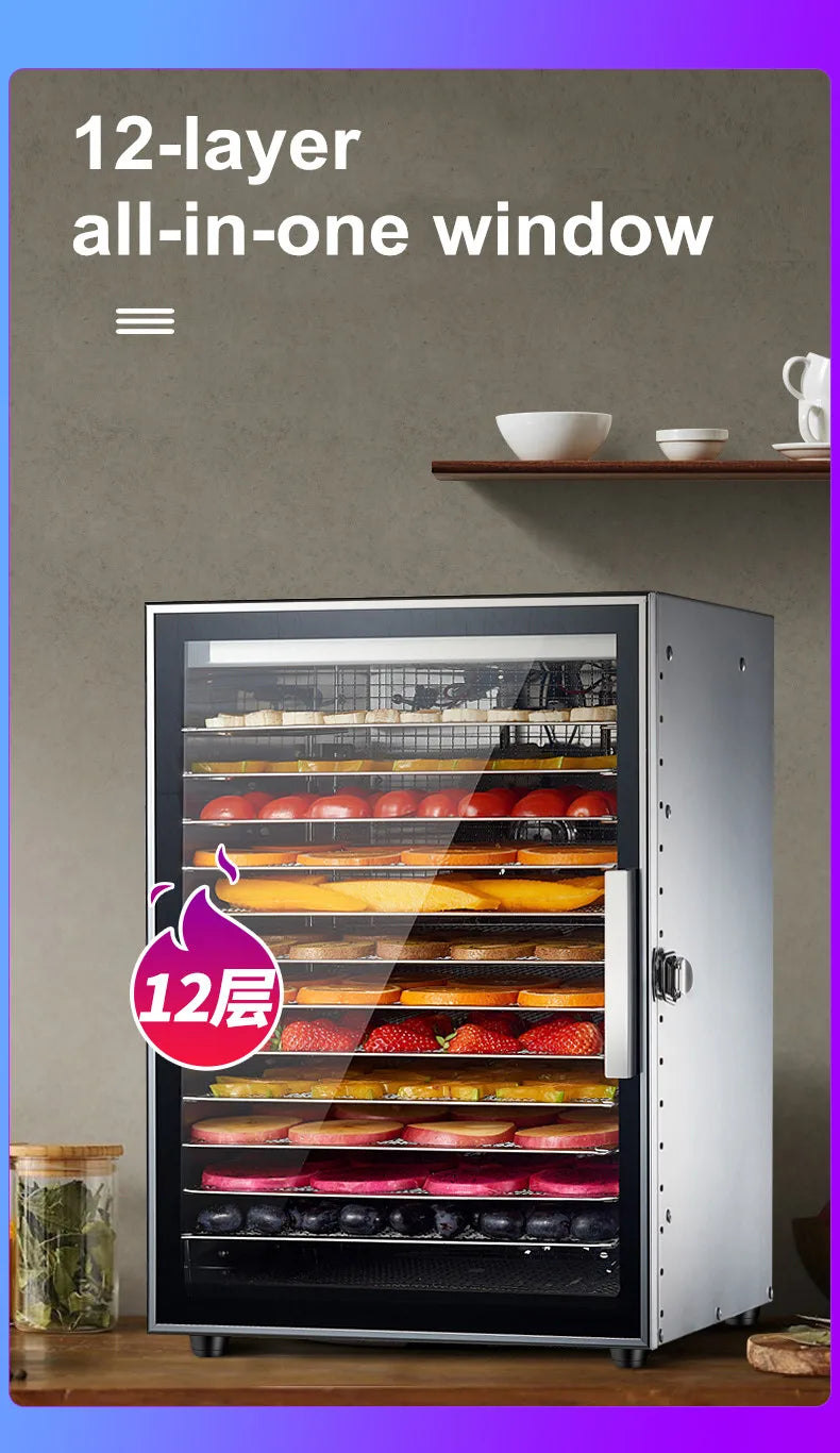 220V/110V Commercial Food Dehydrator – Stainless Steel Fruit & Vegetable Dryer for Snacks