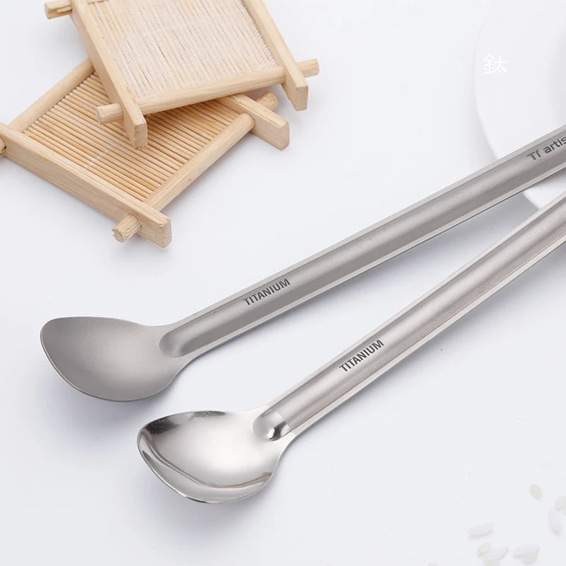 Tiartisan Titanium Long Handle Spork - Ultralight Portable Camping Cutlery for Outdoor Dining