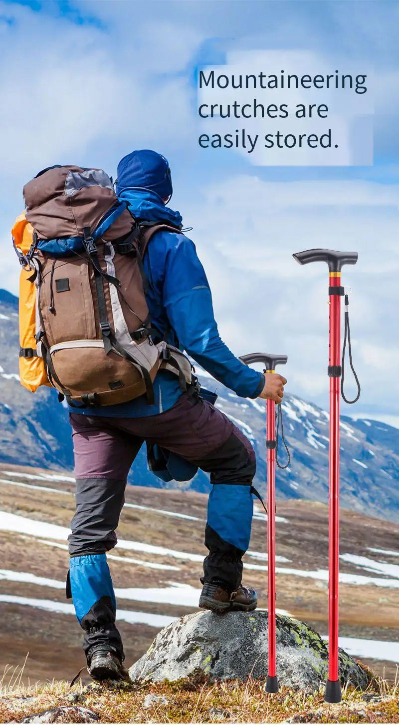 Outdoor Mountaineering Trekking Poles — 5-Section Telescopic Aluminum Alloy Folding Cane for Hiking & Climbing