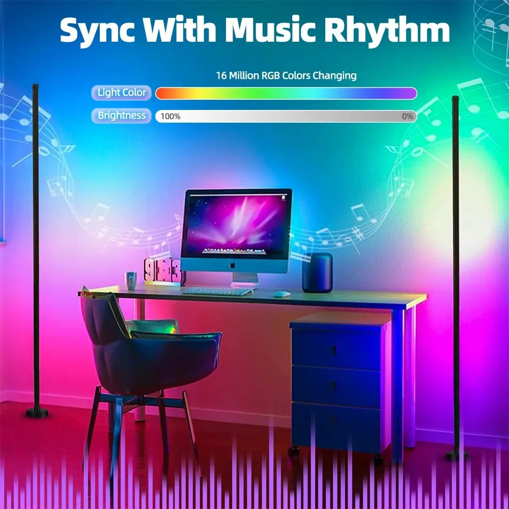 Smart RGB LED Floor Lamp - Remote & APP Control, Music Sync, Timer, Modern Corner Lighting for Bedroom & Living Room