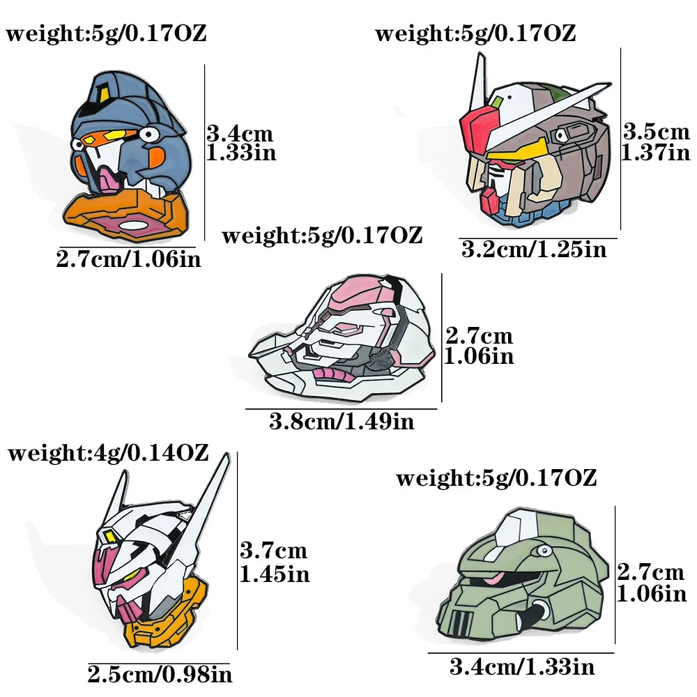 10-Piece Gundam Anime Enamel Brooch Set - Metal Mobile Suit Pins for Clothing, Backpacks and Collectible Gifts