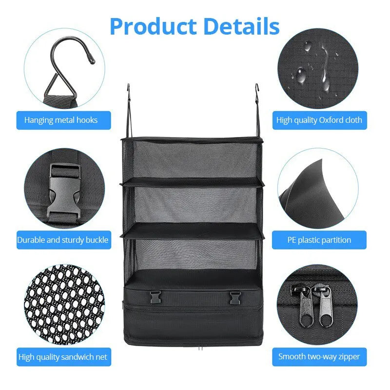 Travel Organizer Hanging Packing Cubes – Housewares Luggage Storage with Shelves and Laundry Compartments for Essentials