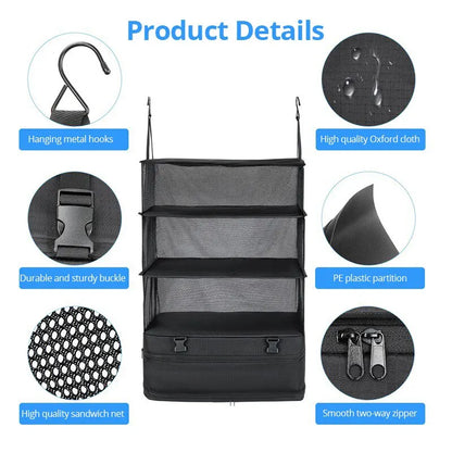 Travel Organizer Hanging Packing Cubes – Housewares Luggage Storage with Shelves and Laundry Compartments for Essentials