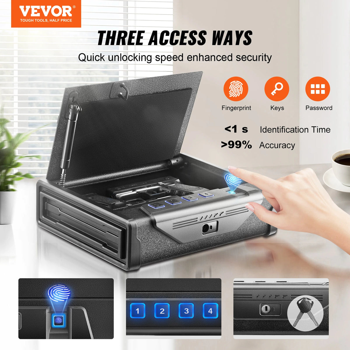 VEVOR Pistol Safe - Q235 Steel Biometric Quick-Access Firearm Lock Box for Secure Storage & Travel