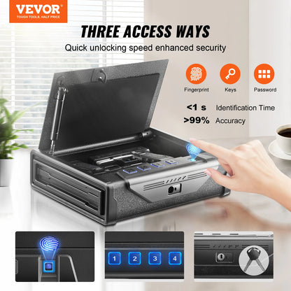 VEVOR Pistol Safe - Q235 Steel Biometric Quick-Access Firearm Lock Box for Secure Storage & Travel