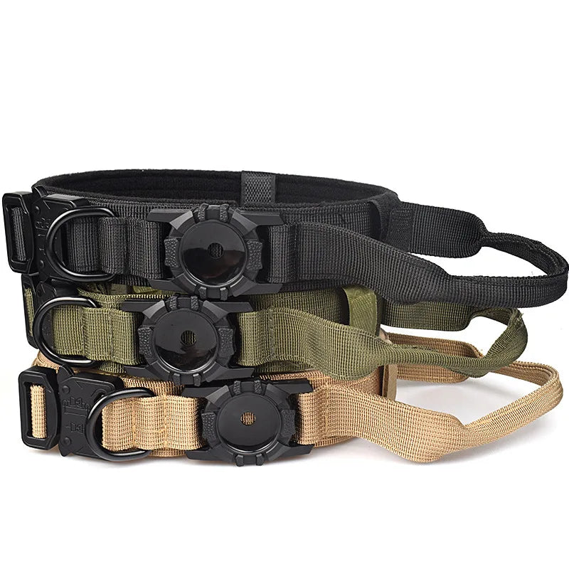 Adjustable Nylon AirTag Dog Collar with Metal Buckle – Anti-Lost Tactical Pet Tracking Accessory