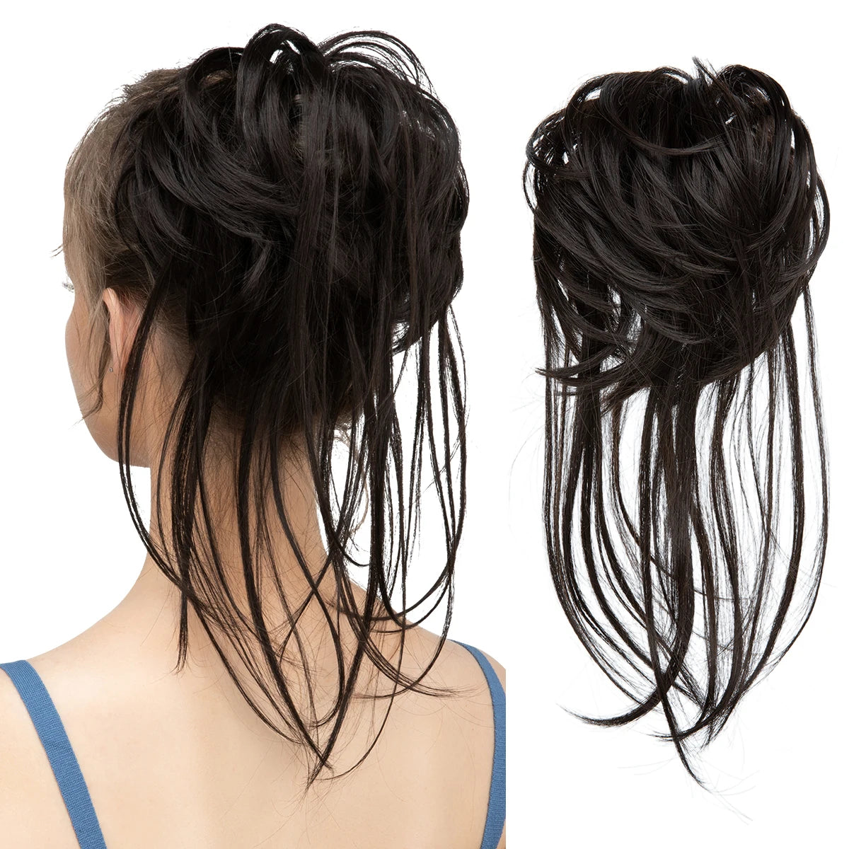 Synthetic Elastic Messy Bun Hairpiece – Curly Scrunchie Chignon, Black, Blonde, Brown Updo Donut for Women, Natural Fake Hair