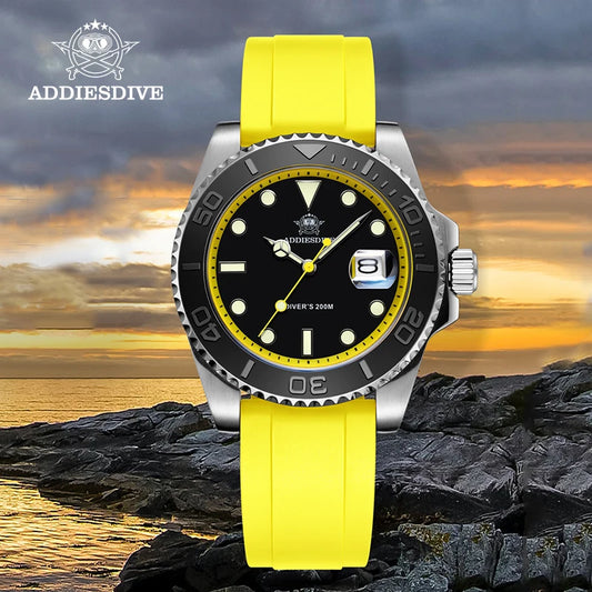 ADDIESDIVE 41mm Men’s Quartz Dive Watch – Rotatable Bezel, Stainless Steel, Luminous BGW9, Rubber Strap, 200m Water Resistant