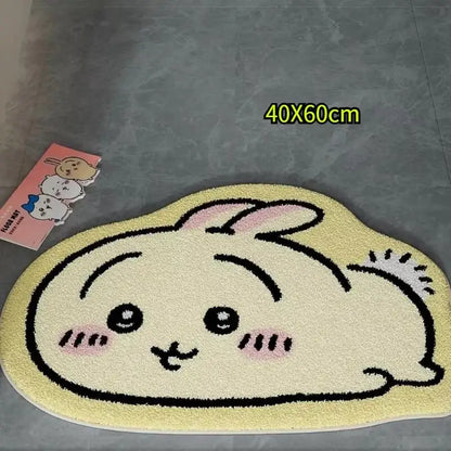 Chiikawa Cartoon Plush Rug - Hachiware Usagi Non Slip Floor Mat for Bathroom, Living Room, Car Cushion & Cute Decor Gift