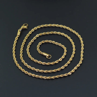 304 Stainless Steel Twist Rope Chain Necklace – PVD Gold Plated, 2-5mm Width for Men & Women, Fashion Accessories