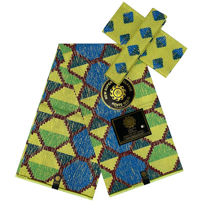 Kente Golden Wax Cotton Fabric - African Dutch Nigerian Ankara Batik Party Dress Fabric 2+4 Yards