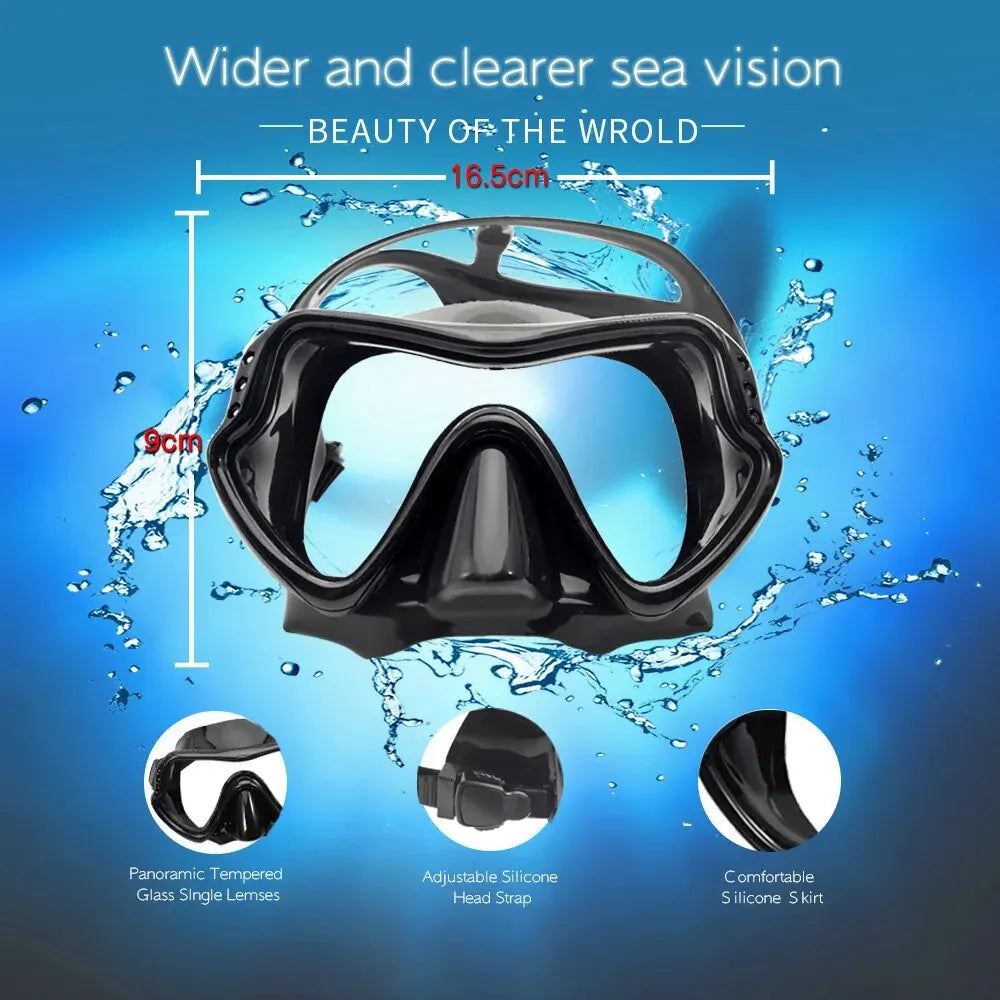Dry Snorkel Set with Tempered Glass Diving Mask – Professional Panoramic Snorkeling Gear for Adults, Swimming and Training Kit