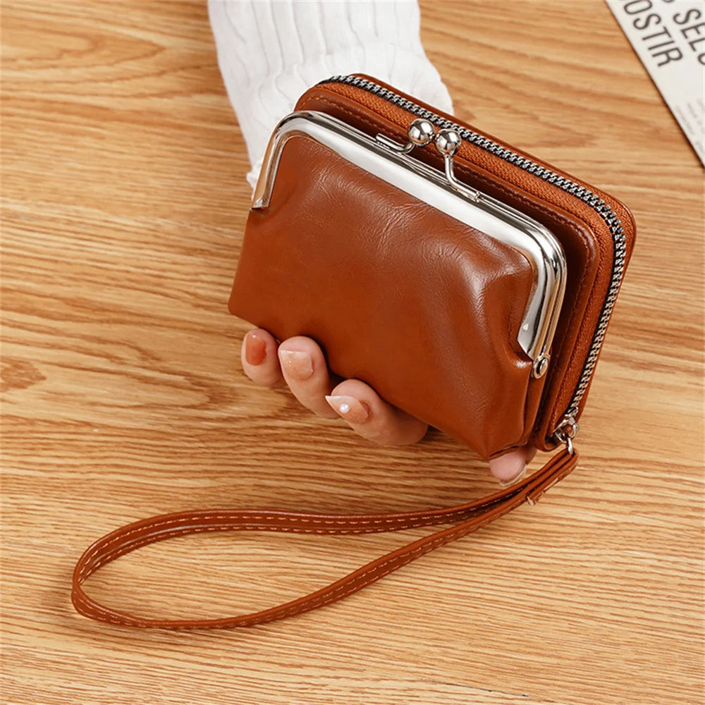 Women’s Fashion Wrist Strap Wallet – Retro Buckle Purse with Large Capacity & Multi Card Slots