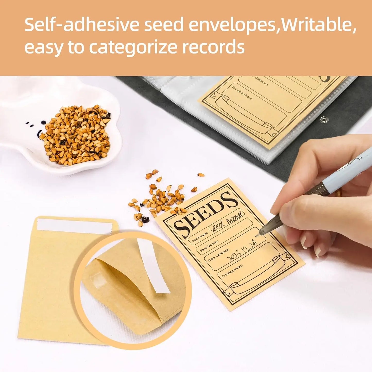 50/100/150 Pcs Brown Resealable Seed Envelopes – 3.15x4.72 Inch Small Storage Packets for Seeds
