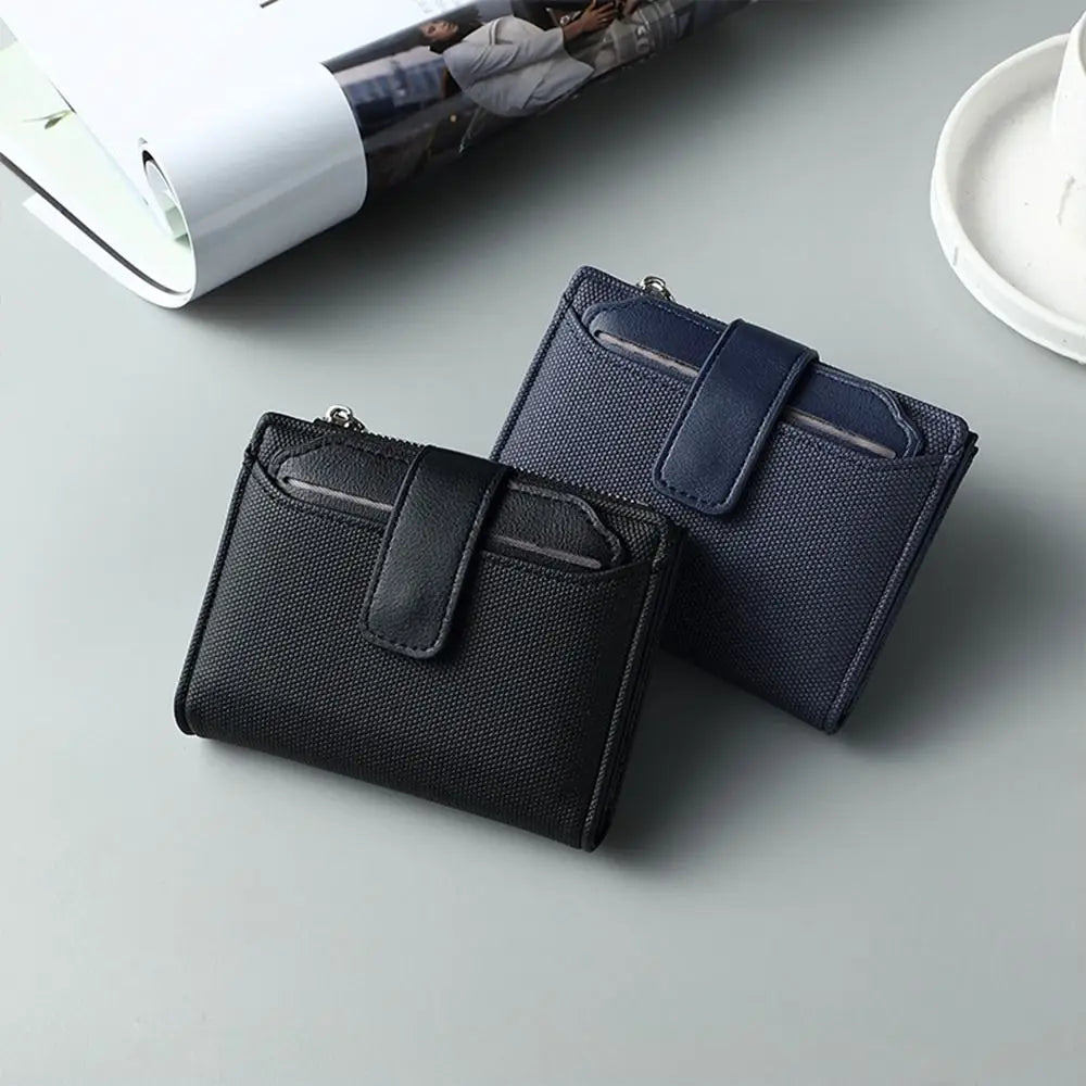 Fashionable Women’s Folding Short Wallet — High-Quality PU Leather Solid Color Purse with Zipper Coin Pocket & Card Holder