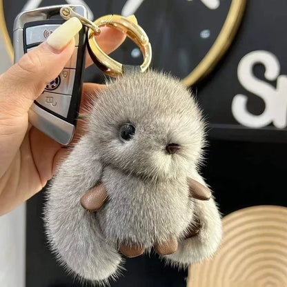 Fluffy Bunny Plush Keychain - Soft Rabbit Stuffed Animal Bag Charm, Cute Furry Key Ring Accessory