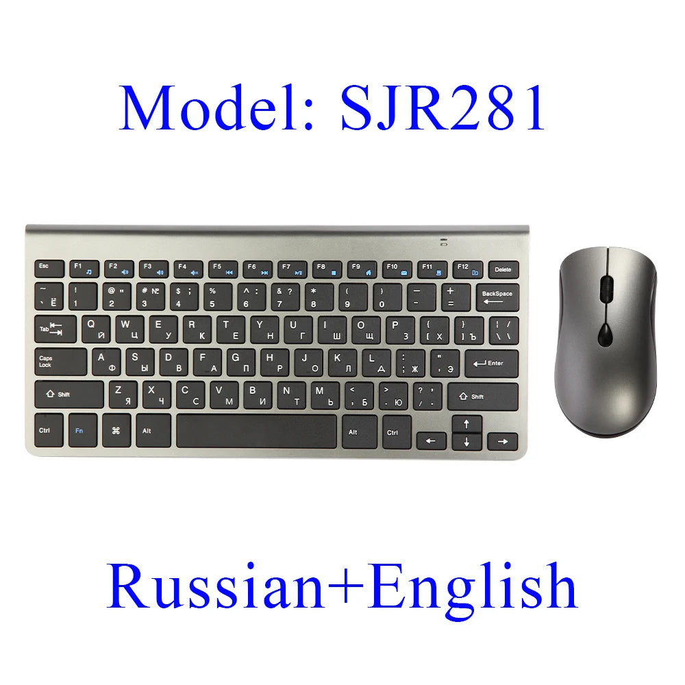 2.4G Wireless Mini Keyboard and Mouse Set – USB Portable Combo with Russian/Korean/Hebrew Layout for PC & Laptop