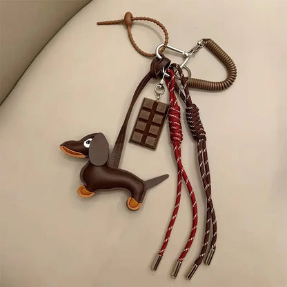 Leather Dachshund Bag Pendant - Creative Dog Keychain & Car Keyring Charm Gift
