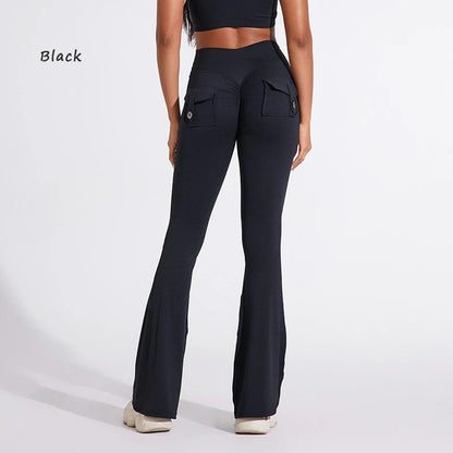 DIAS FIT JOY Women’s High-Waisted Bell Bottom Yoga Pants – Pocket Hip-Lifting Quick-Dry Fitness Gym & Running Leggings