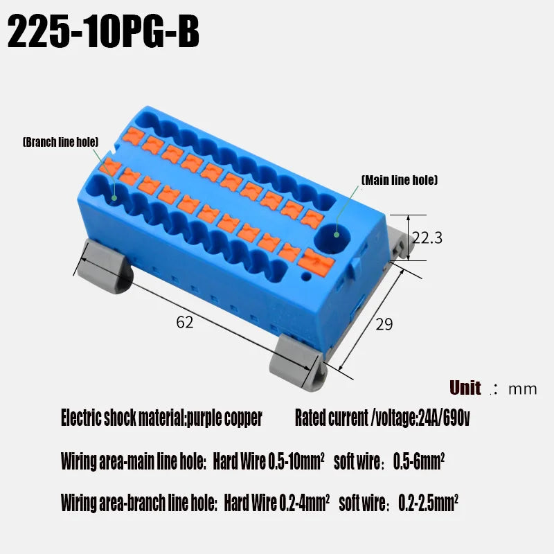 Push-In Modular Wire Connector Terminal Block – Compact 1-In Multiple-Out Splicing Lighting Connector, 225 Series (1Pc)