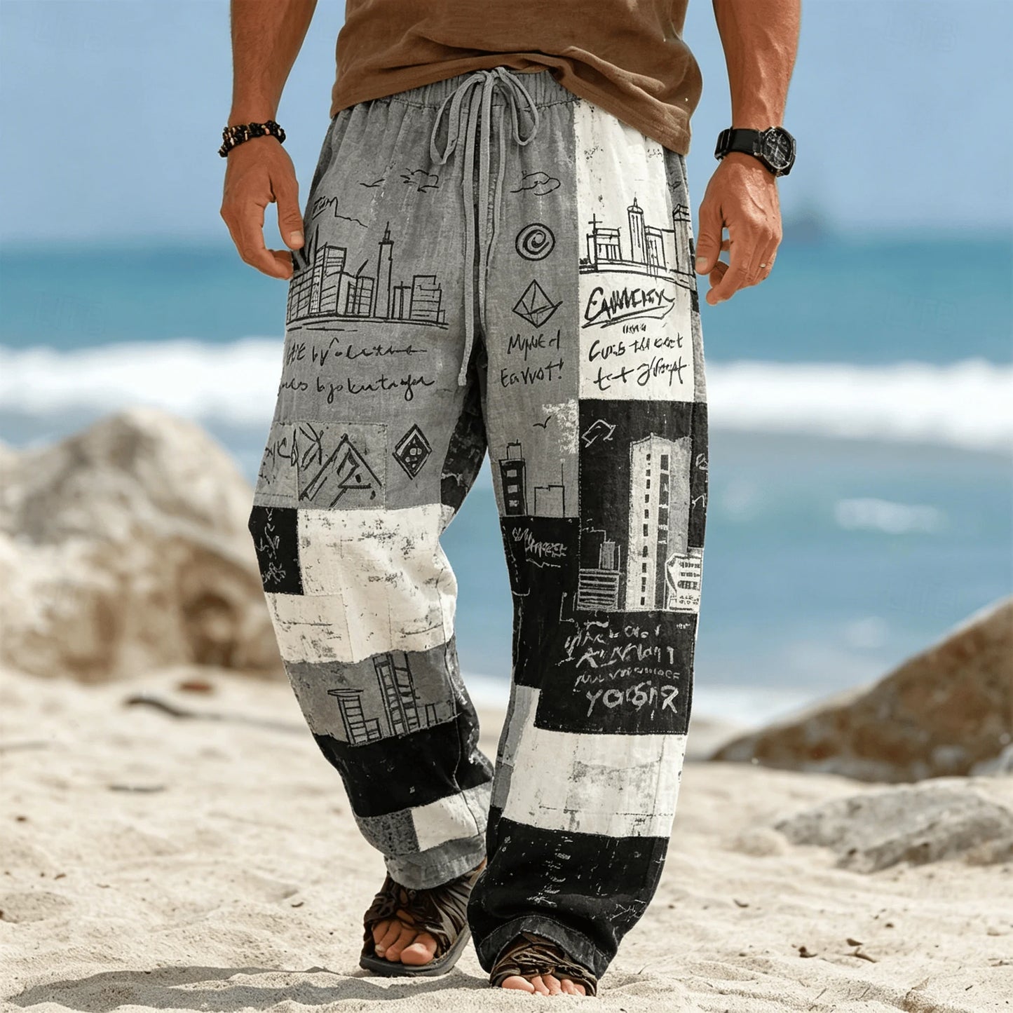 Men’s Tribal Patchwork Drawstring Pants - Casual Boho Summer Beach & Vacation Trousers
