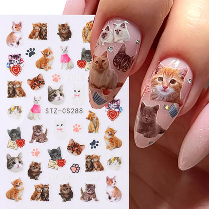 3D Animal Nail Art Stickers - Cute Cartoon Dog, Cat & Bunny Self-Adhesive Decals