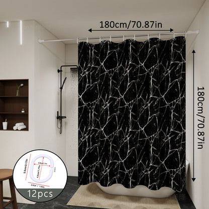 Black Marble Shower Curtain - Stylish Bathroom Partition & Toilet Privacy Curtain