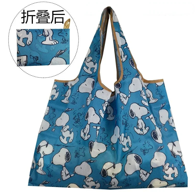 Snoopy Foldable Shopping Bag – Large Waterproof Nylon Tote, Reusable Portable Shoulder Bag for Women