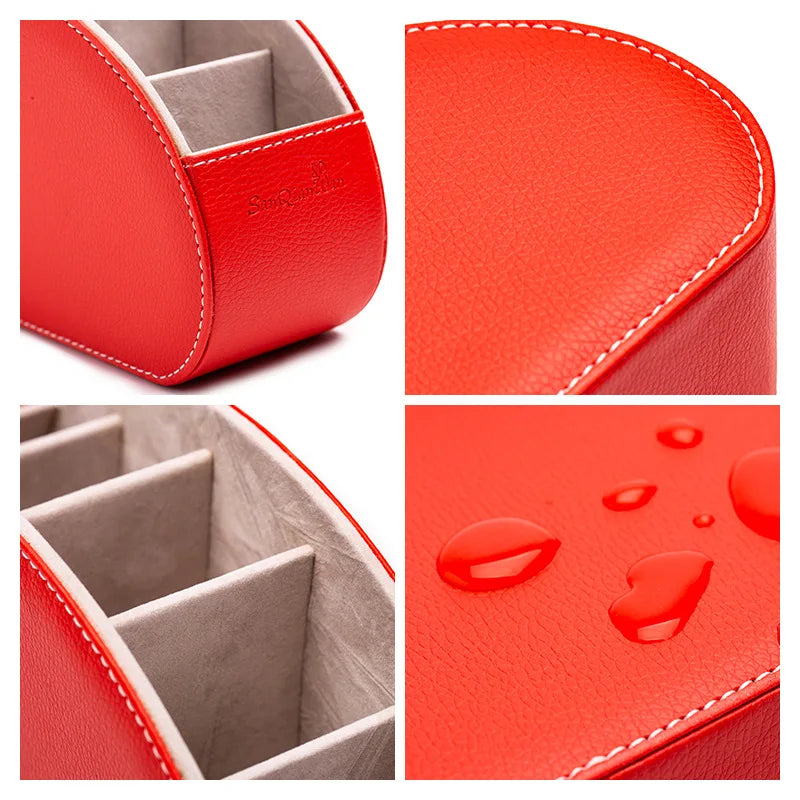 5-Grid PU Leather Desk Organizer: Remote Control and Phone Holder with TV Holder and Cosmetic Brush Storage Box