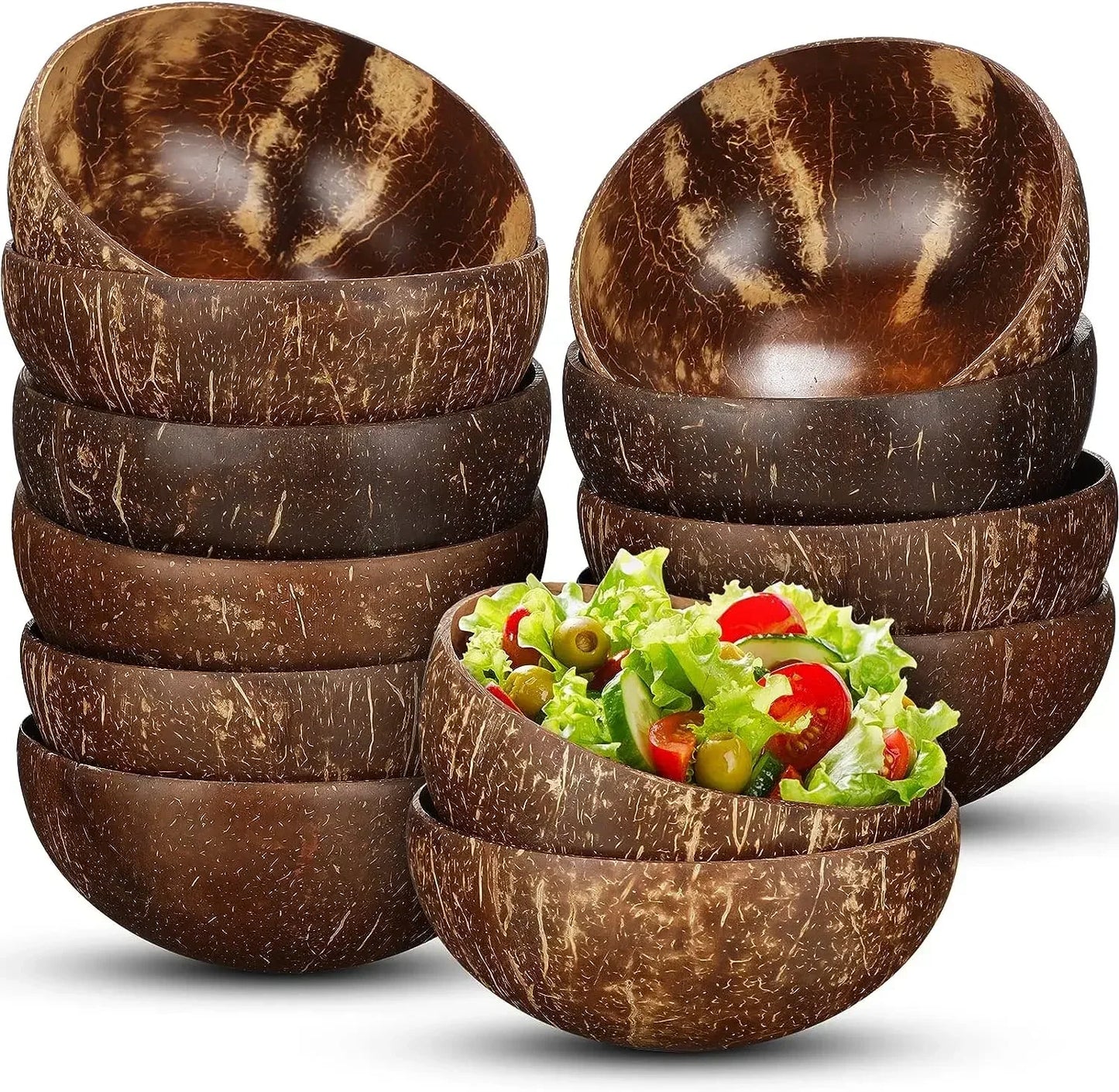 Natural Coconut Shell Bowl – Lightweight Fruit, Salad & Dessert Bowl Southeast Asia Tableware Set