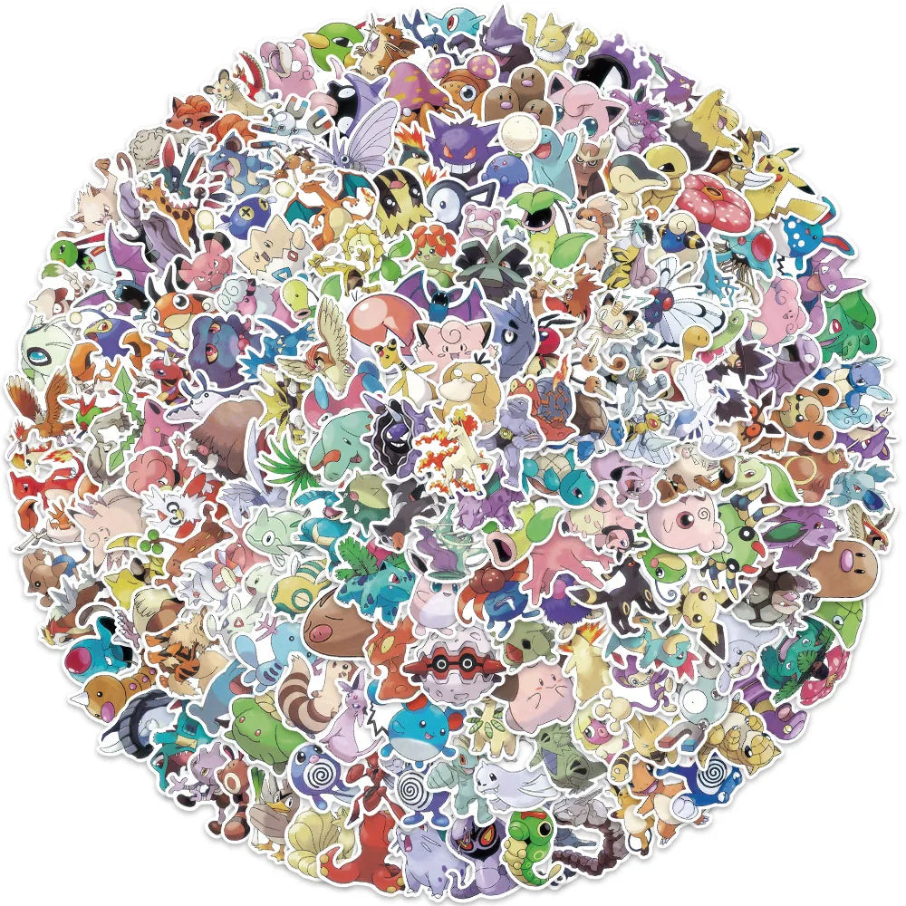 Pokemon Pikachu Kawaii Stickers – Waterproof Cartoon Decals for Laptops, Cars, Skateboards, Phones & Luggage (100/200/300 Pcs)