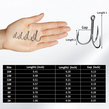 9KM High Carbon Steel Treble Fishing Hooks – Barbed Triple Hooks for Hard Lures & Saltwater Fishing