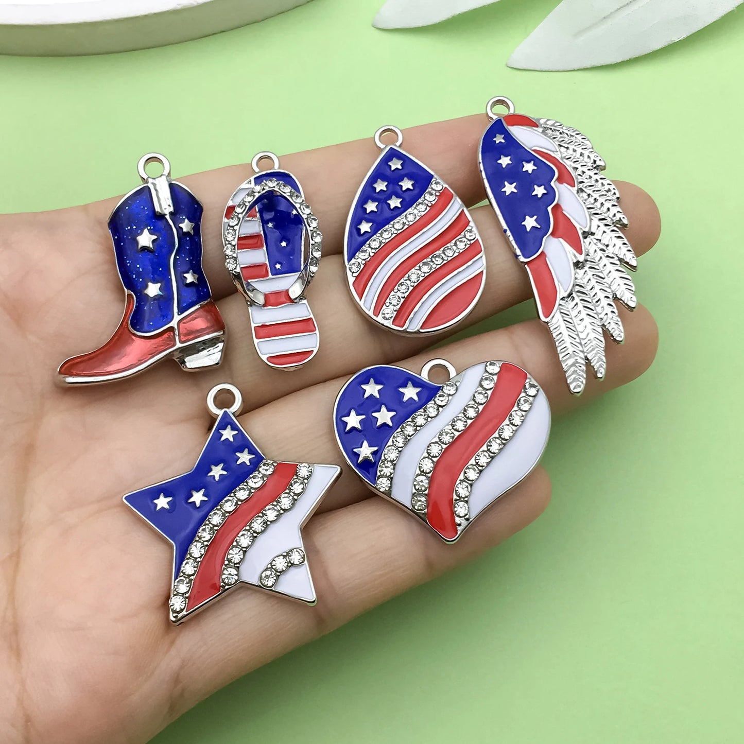 10/13pcs Enamel Flag Charms - Alloy Independence Day Pendants for DIY Bracelets Necklaces & Jewelry Making