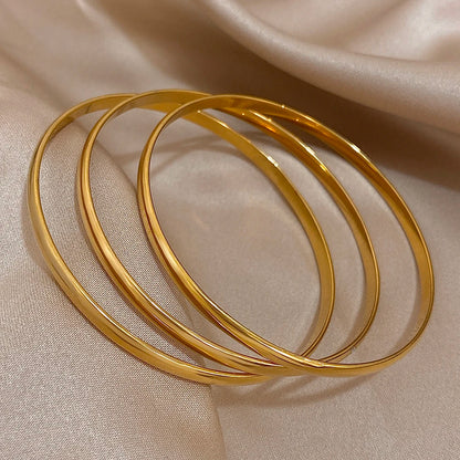 3-Piece 18K Gold-Plated Stainless Steel Bangle Set - Minimalist Glossy Waterproof Bracelets for Women