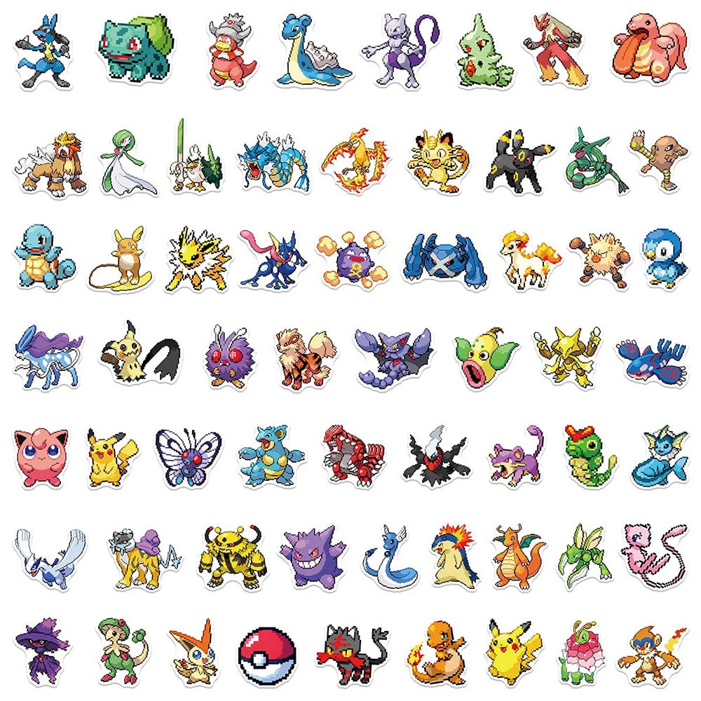 Pokemon Pixel Art Stickers – 10/30/50pcs Classic Anime Pikachu Graffiti Decals for Notebooks, Laptops & DIY Crafts