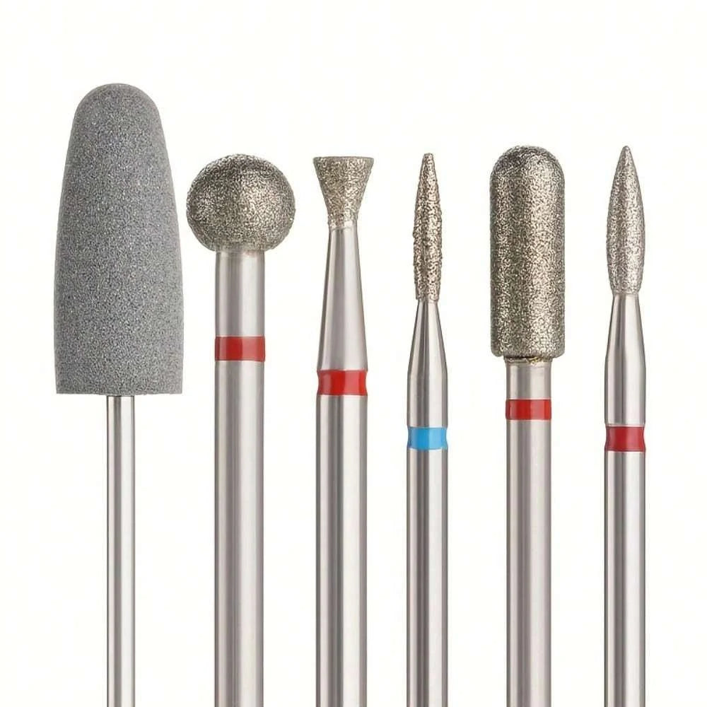 6pcs Diamond Sand Nail Files Set - Electric Manicure Drill Bits for Cuticle Polishing, Nail Grinding & Acrylic Removal