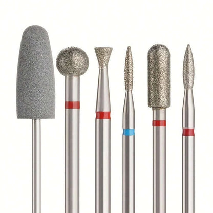 6pcs Diamond Sand Nail Files Set - Electric Manicure Drill Bits for Cuticle Polishing, Nail Grinding & Acrylic Removal