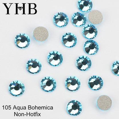 YHB Cold Fix Crystal Flatback Rhinestones - Silver Back Non Hotfix DIY Gems for Nail Art, Bags, Shoes, Garments & Phone Decoration
