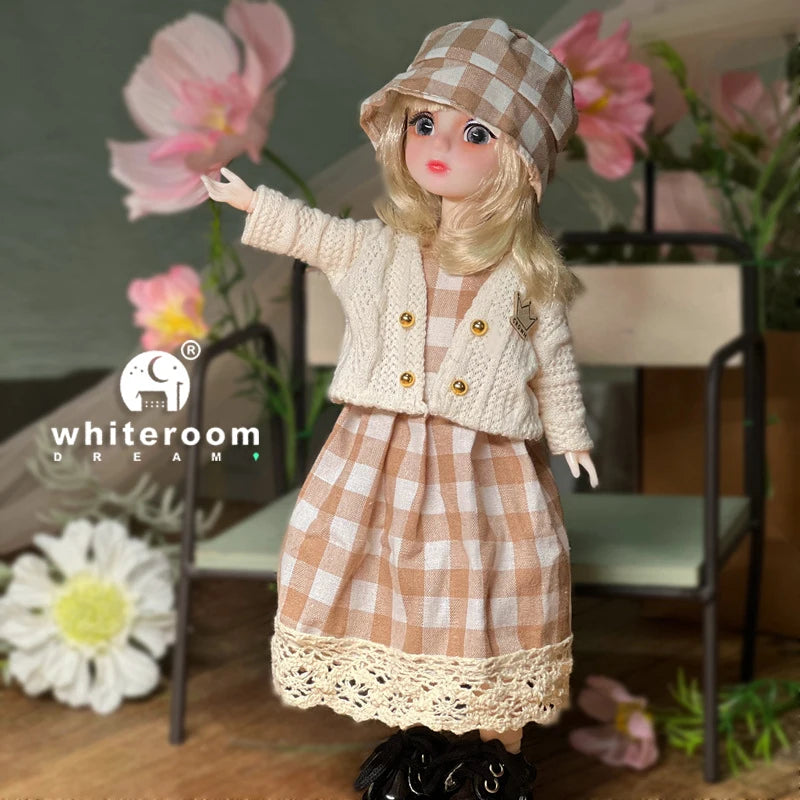 30cm 1/6 BJD Ball Jointed Doll – Starry Gray Eyes with Lolita Fashion Dress, DIY Toy Gift for Girls