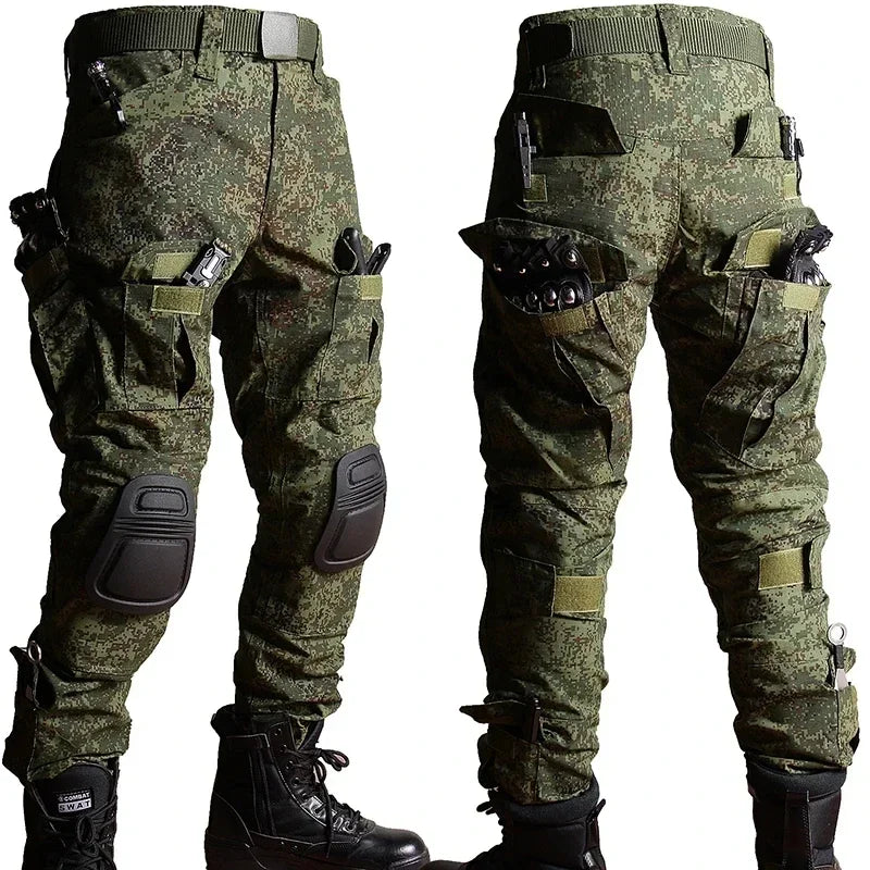 Men’s RU Camo Tactical Outfit Set - 2-Piece Breathable Long Sleeve Shirt and Multi-Pocket Cargo Pants for Outdoor Training and Combat Wear