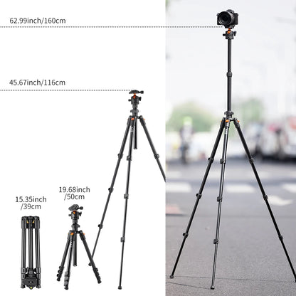 Aluminum Alloy Camera Tripod Stand – Low Angle Photography Travel Tripod with Carrying Bag for DSLR Cameras