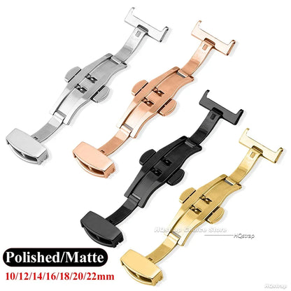 Stainless Steel Butterfly Buckle – Polished & Matte Watch Band Clasp for 16mm, 18mm, 20mm, 22mm Straps