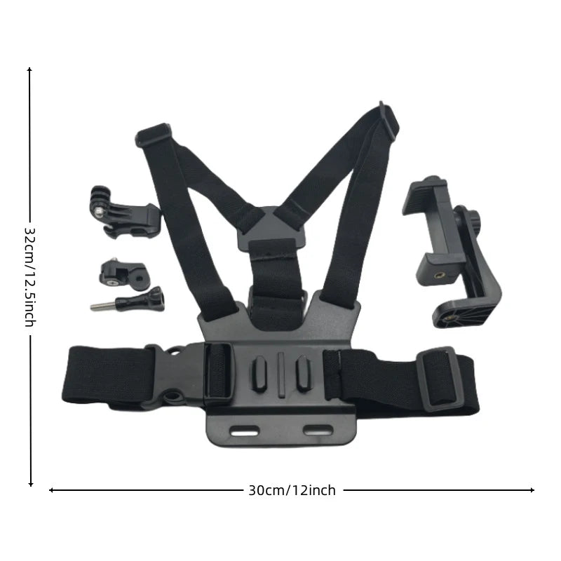 First-Person Adjustable Chest Strap Mount – Action Camera & Mobile Phone Holder for Cycling, Skiing, Outdoor Recording