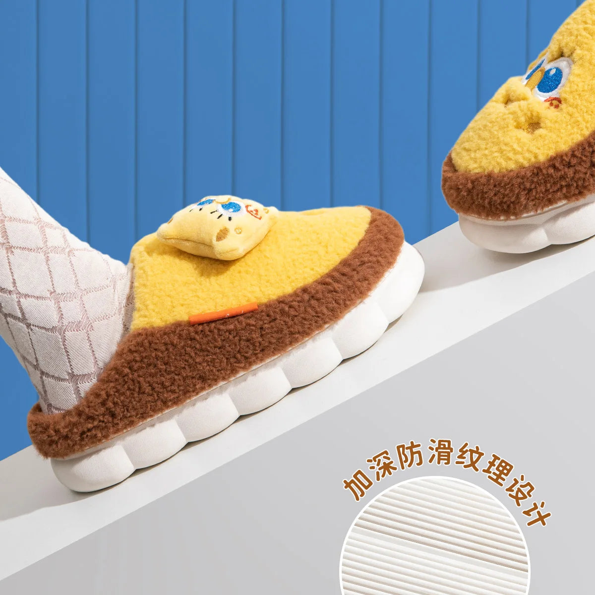 SpongeBob Suede House Slippers for Men & Women — Slip-On Fuzzy Indoor/Outdoor Shoes with Faux Fur Lining