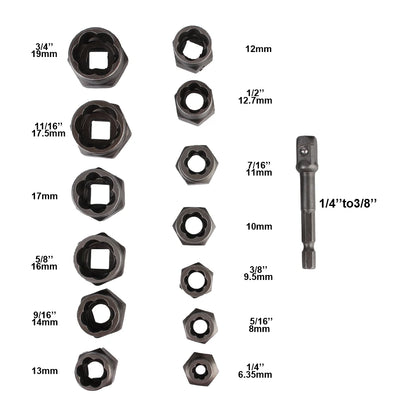 14-Piece Bolt & Nut Remover Socket Set - Cr-Mo Steel Damaged Screw Extractor Car Tool Kit