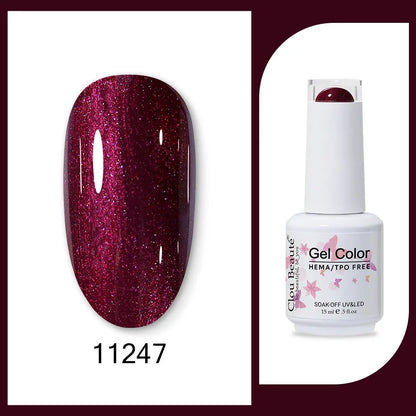 Clou Beaute 15ml Gel Nail Polish Set – Red Black White Green Neon UV Soak-Off Semi-Permanent Nail Varnish Base & Velvet Top Coat