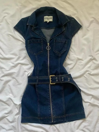 American Retro Blue Denim Skirt – Slimming High Waist Korean Style Hip Skirt for Women, Trendy Elegant Street Fashion