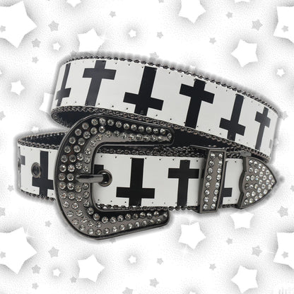 Nice Brand Three Skull Rhinestone Belt – Western Punk Hip-Hop Style for Men & Women