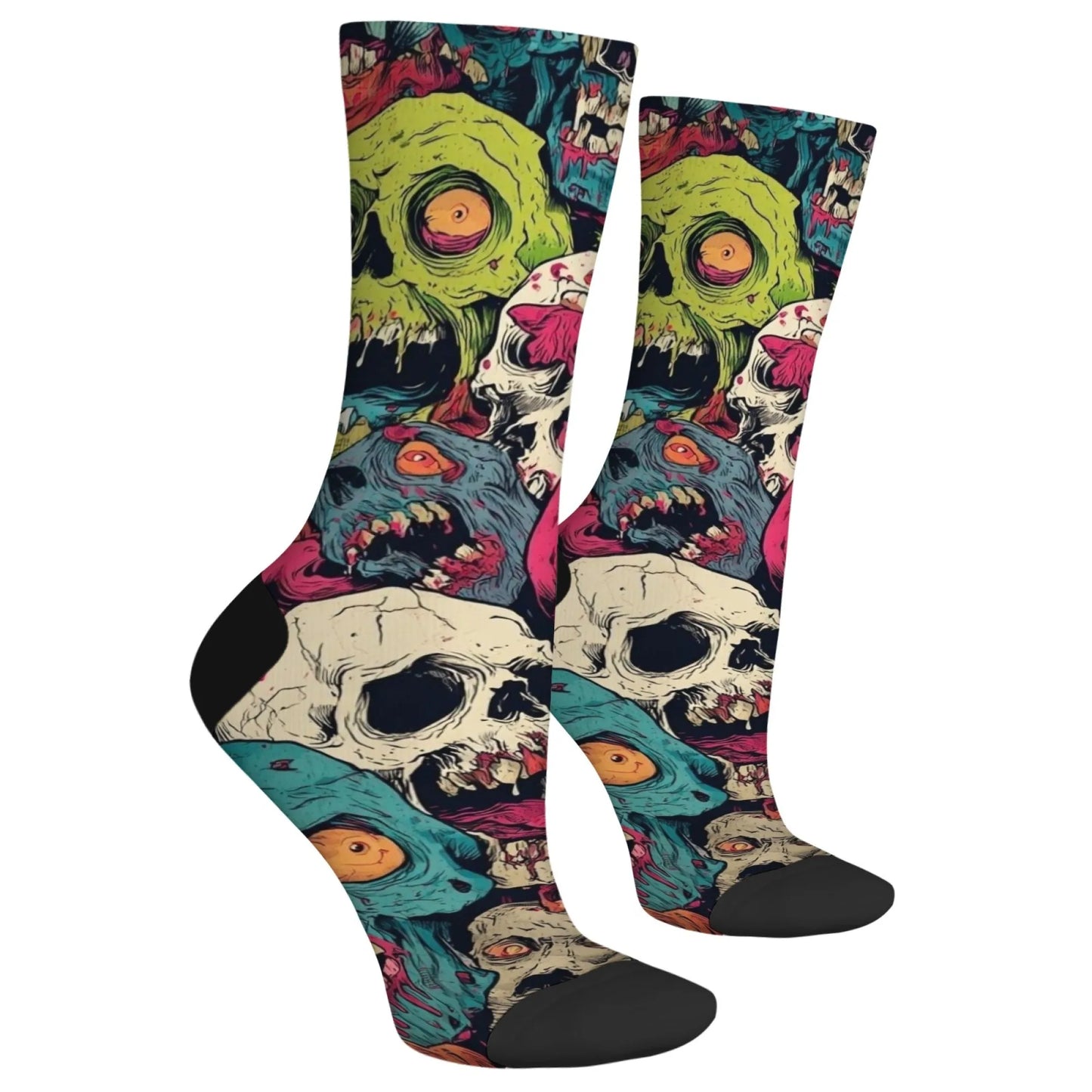 Colorful Skull Crew Socks - Comic Harajuku Retro Novelty Fashion Socks